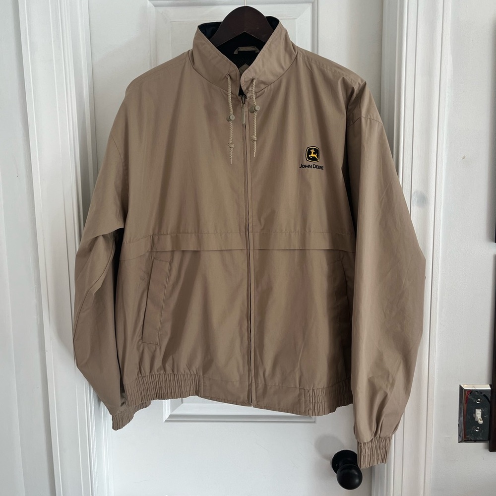 John Deere Port Authority Tan Harrington Jacket Black Mesh Lining Size L (26x27)